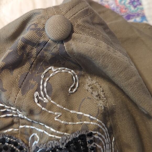 Leader L.O.G.A. Embellished Tan/Cream Distressed Fleur de lis Adjustable Cap - Picture 8 of 8